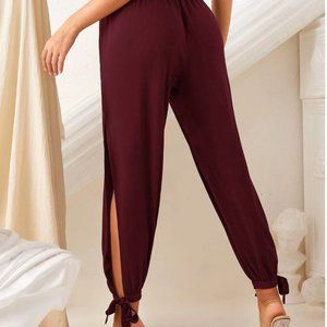 NWOT SHEIN High Split Side Knot Hem Pants Size M Maroon Color